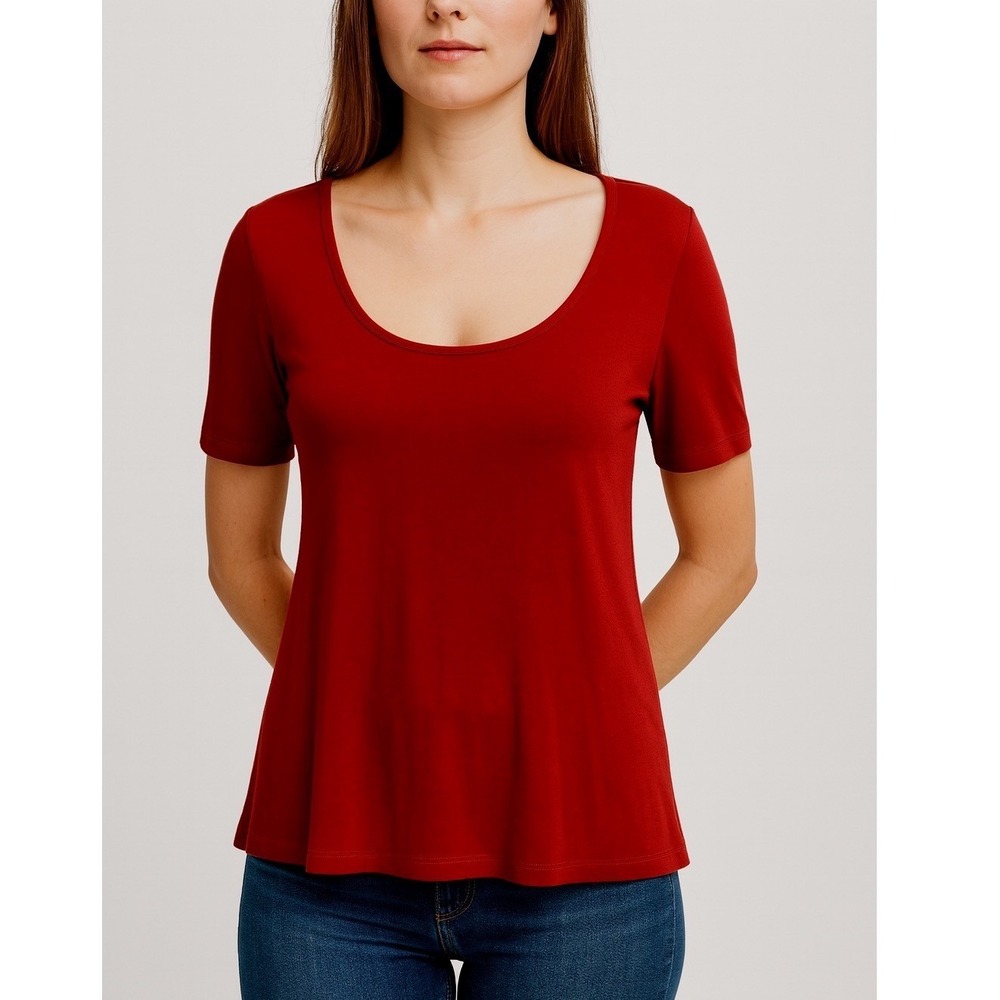 ANN TAYLOR Burnt Red 3/4 Sleeve Scoop‎ Neck Zipper Back Top S Resortwear 66-26